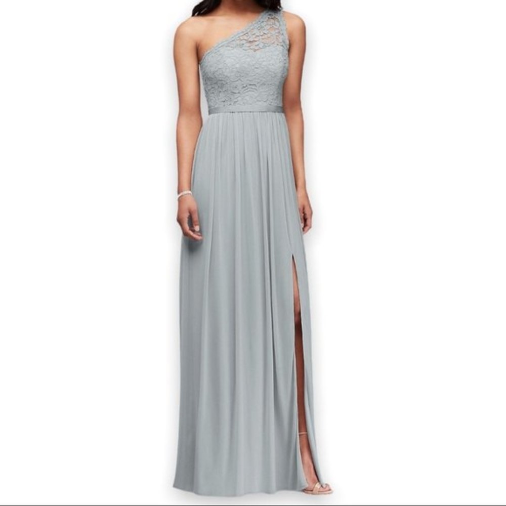 David’s Bridal Bridesmaid Dress One Shoulder Lace Long Mystic 14 NWT F17063